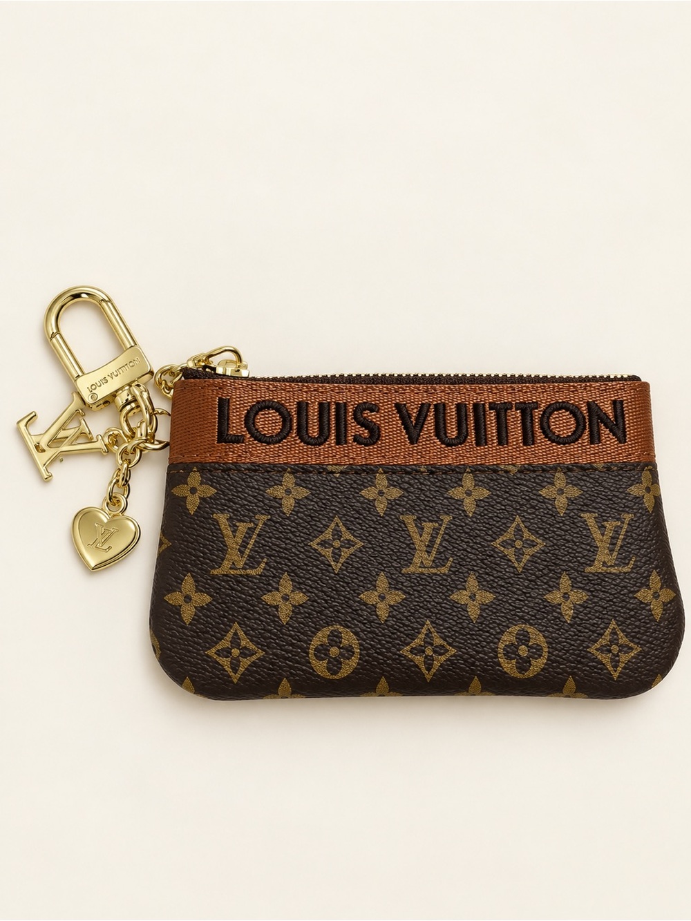 Louis Vuitton Brown Monogram Canvas Key Pouch with Gold Charms